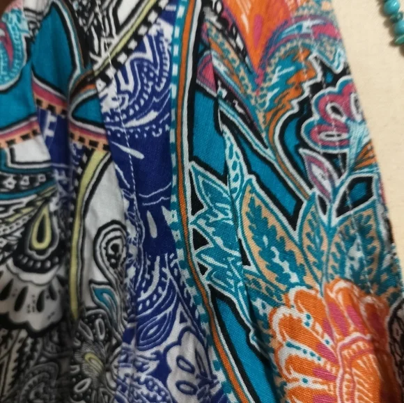 2594) Chico's Paisley Linen 3/4 Sleeve Open Front Blazer Size 0P/Small - Picture 7 of 9